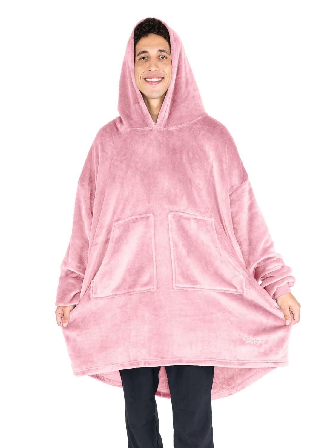 imageBare Home Long Length Microplush Wearable Blanket with Side Pockets  Soft and Plush  Warm and Cozy  Adult ampamp Kid Sizes Kids Light PinkLight Pink