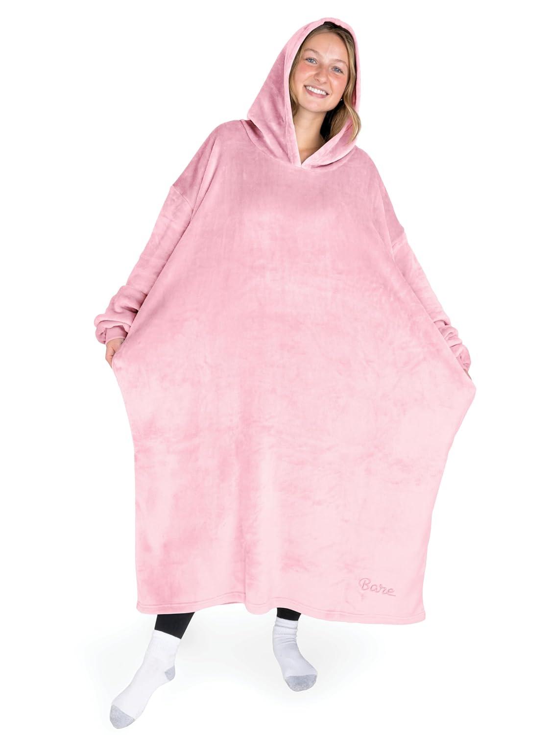 imageBare Home Long Length Microplush Wearable Blanket with Side Pockets  Soft and Plush  Warm and Cozy  Adult ampamp Kid Sizes Kids Light PinkLight Pink