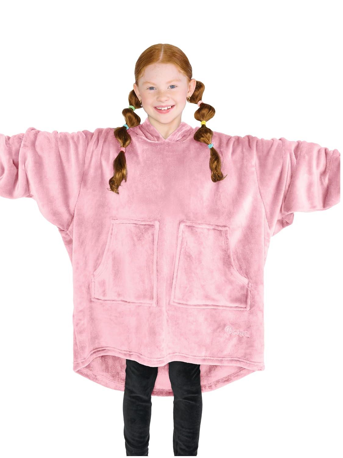imageBare Home Long Length Microplush Wearable Blanket with Side Pockets  Soft and Plush  Warm and Cozy  Adult ampamp Kid Sizes Kids Light PinkLight Pink