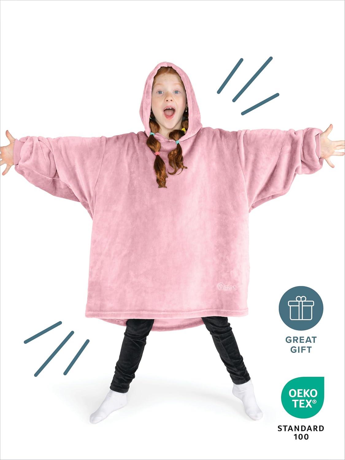imageBare Home Long Length Microplush Wearable Blanket with Side Pockets  Soft and Plush  Warm and Cozy  Adult ampamp Kid Sizes Kids Light PinkLight Pink