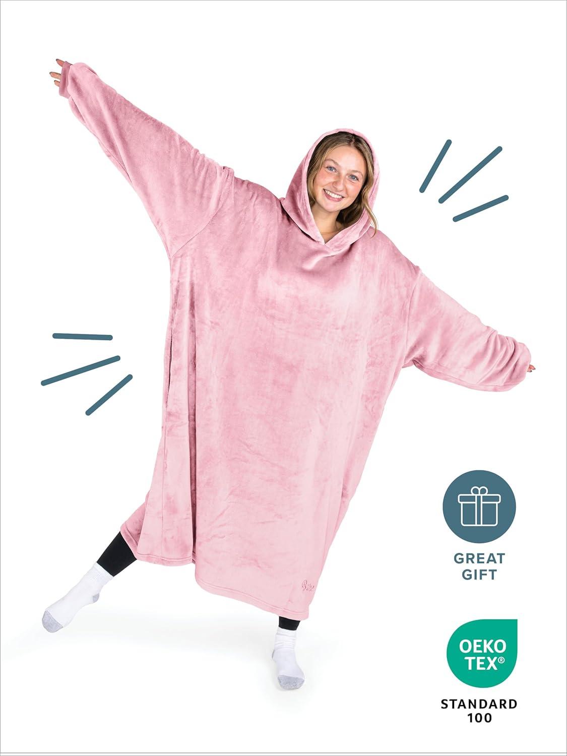 imageBare Home Long Length Microplush Wearable Blanket with Side Pockets  Soft and Plush  Warm and Cozy  Adult ampamp Kid Sizes Kids Light PinkLight Pink