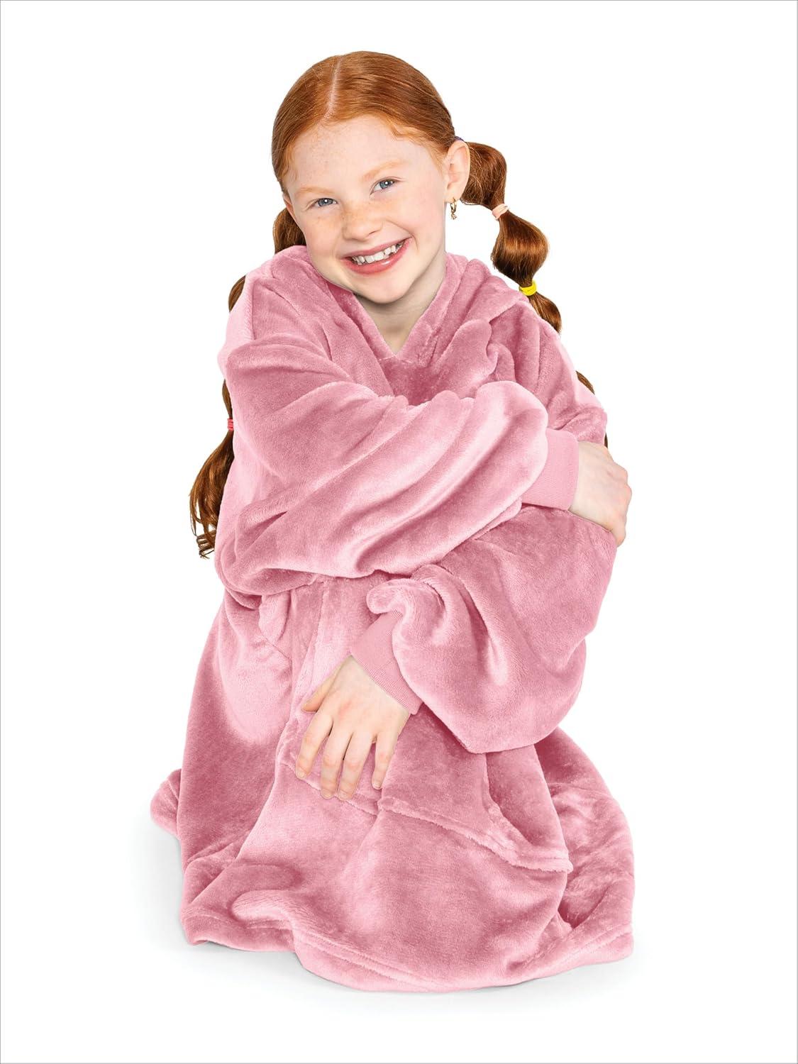 imageBare Home Long Length Microplush Wearable Blanket with Side Pockets  Soft and Plush  Warm and Cozy  Adult ampamp Kid Sizes Kids Light PinkLight Pink