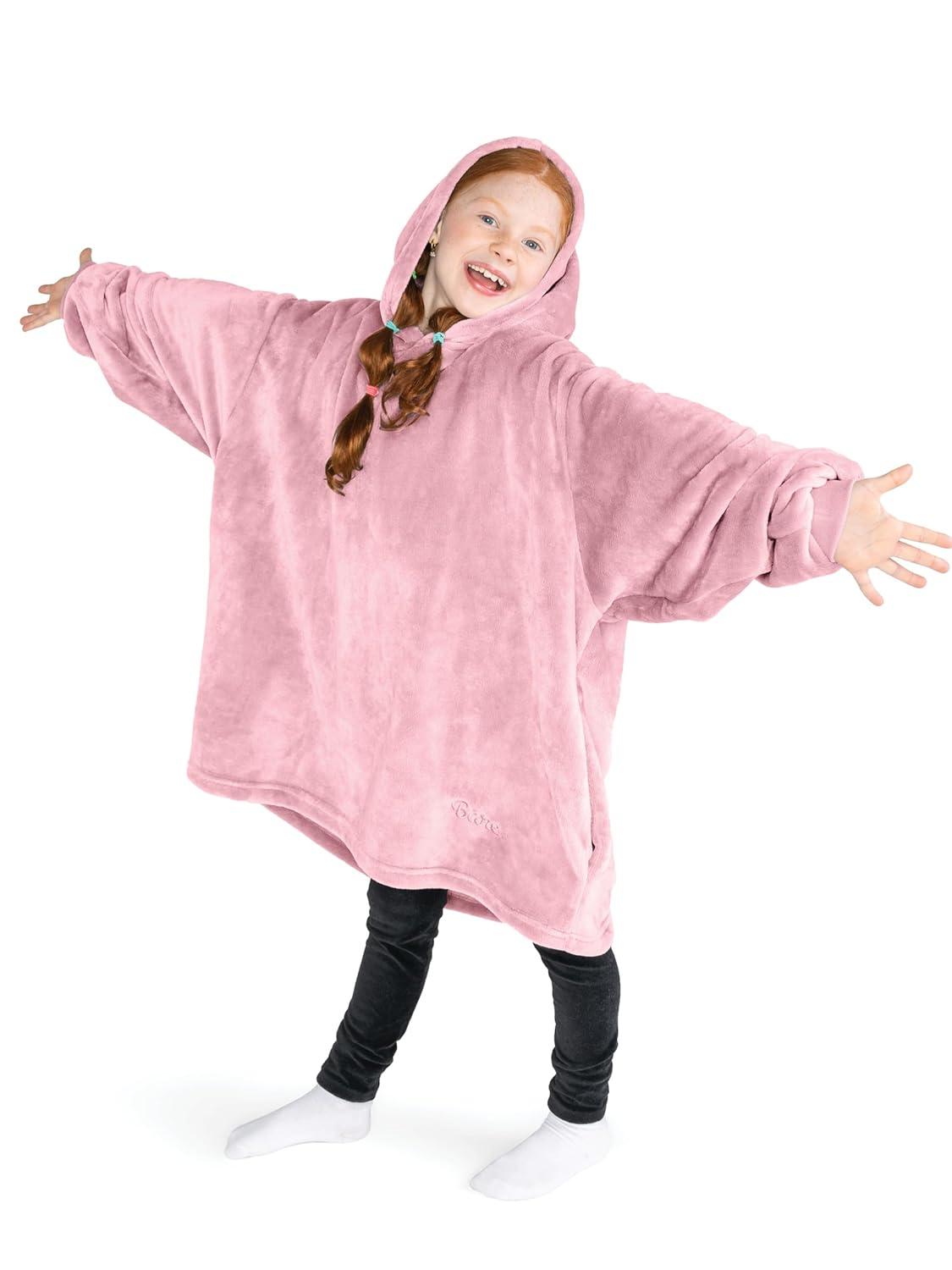 imageBare Home Long Length Microplush Wearable Blanket with Side Pockets  Soft and Plush  Warm and Cozy  Adult ampamp Kid Sizes Kids Light PinkLight Pink