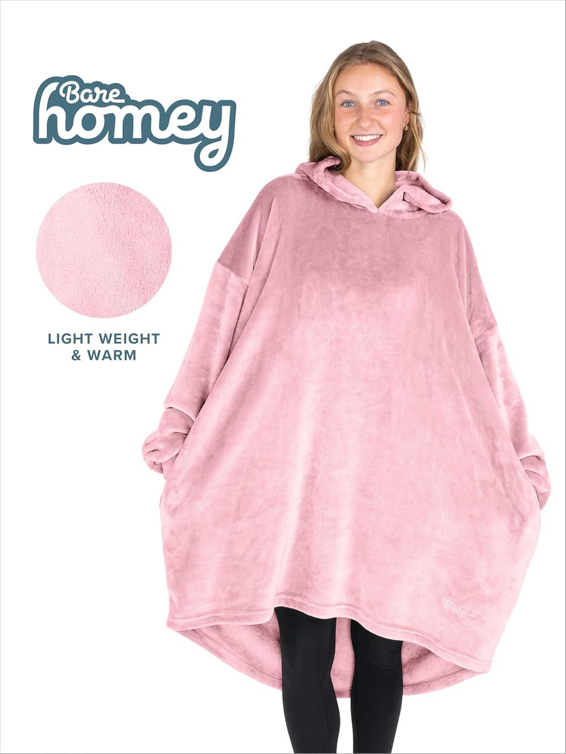 imageBare Home Long Length Microplush Wearable Blanket with Side Pockets  Soft and Plush  Warm and Cozy  Adult ampamp Kid Sizes Kids Light PinkLight Pink