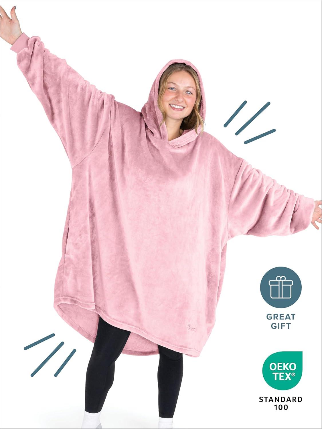 imageBare Home Long Length Microplush Wearable Blanket with Side Pockets  Soft and Plush  Warm and Cozy  Adult ampamp Kid Sizes Kids Light PinkLight Pink
