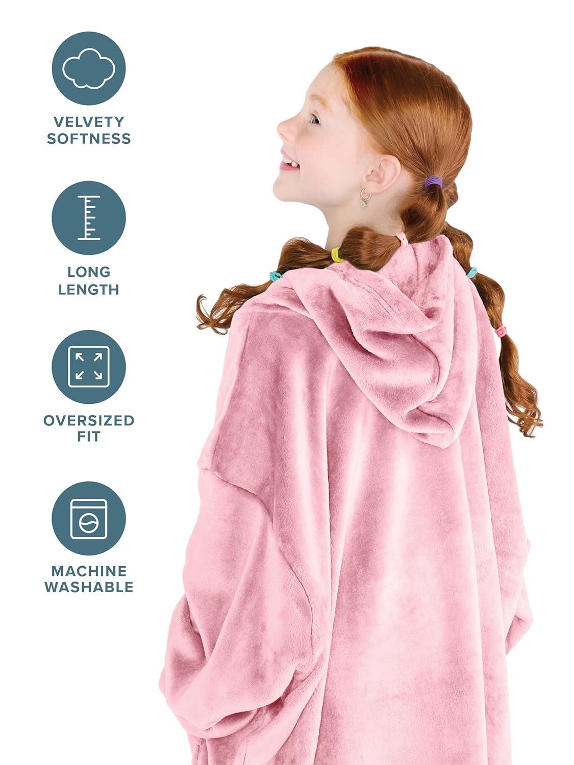 imageBare Home Long Length Microplush Wearable Blanket with Side Pockets  Soft and Plush  Warm and Cozy  Adult ampamp Kid Sizes Kids Light PinkLight Pink