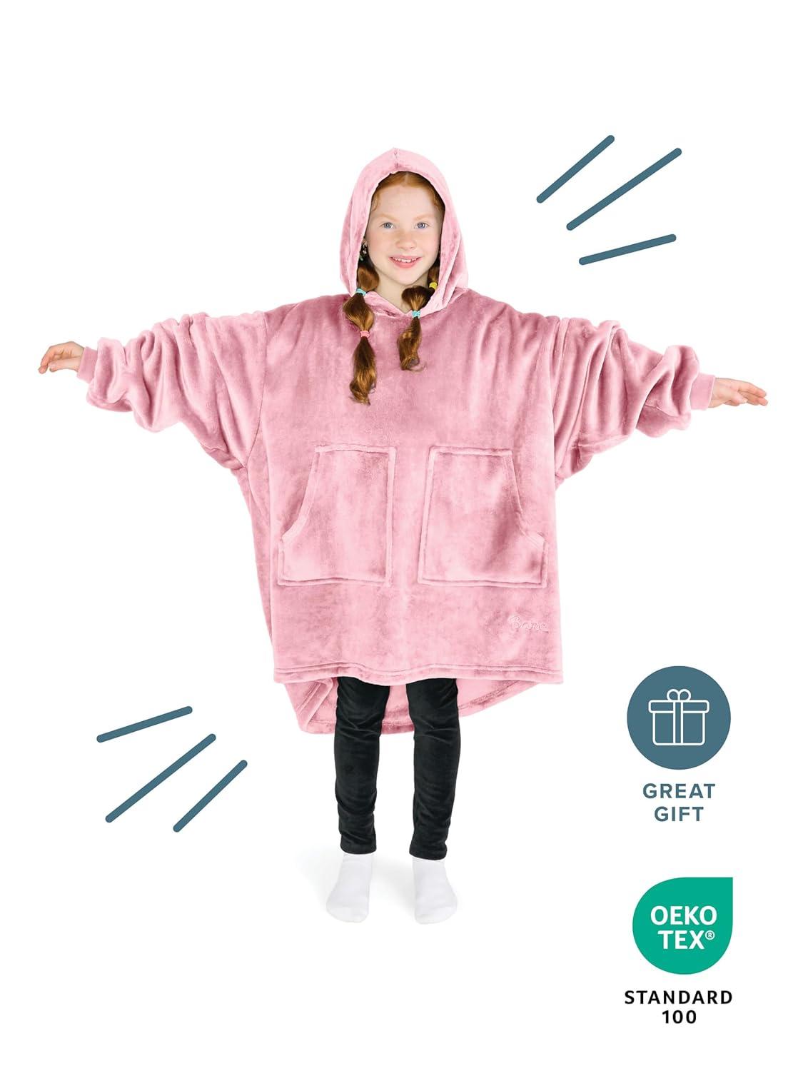 imageBare Home Long Length Microplush Wearable Blanket with Side Pockets  Soft and Plush  Warm and Cozy  Adult ampamp Kid Sizes Kids Light PinkLight Pink