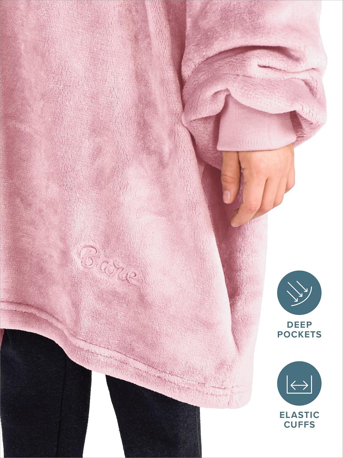 imageBare Home Long Length Microplush Wearable Blanket with Side Pockets  Soft and Plush  Warm and Cozy  Adult ampamp Kid Sizes Kids Light PinkLight Pink