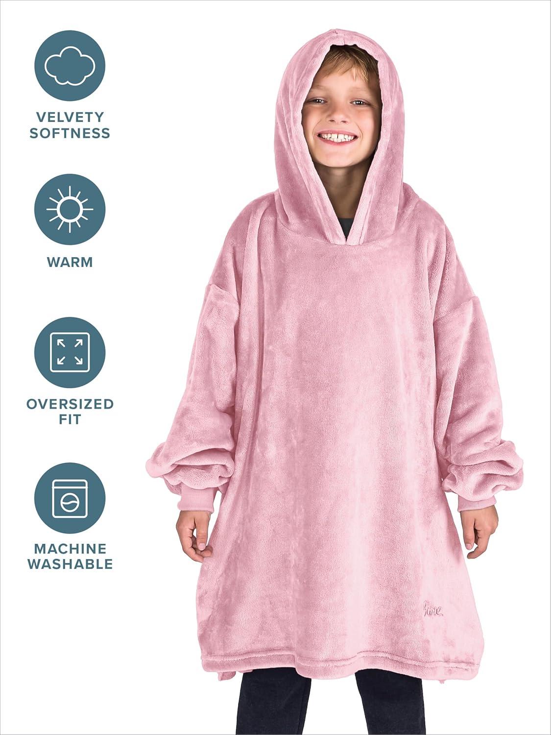 imageBare Home Long Length Microplush Wearable Blanket with Side Pockets  Soft and Plush  Warm and Cozy  Adult ampamp Kid Sizes Kids Light PinkLight Pink