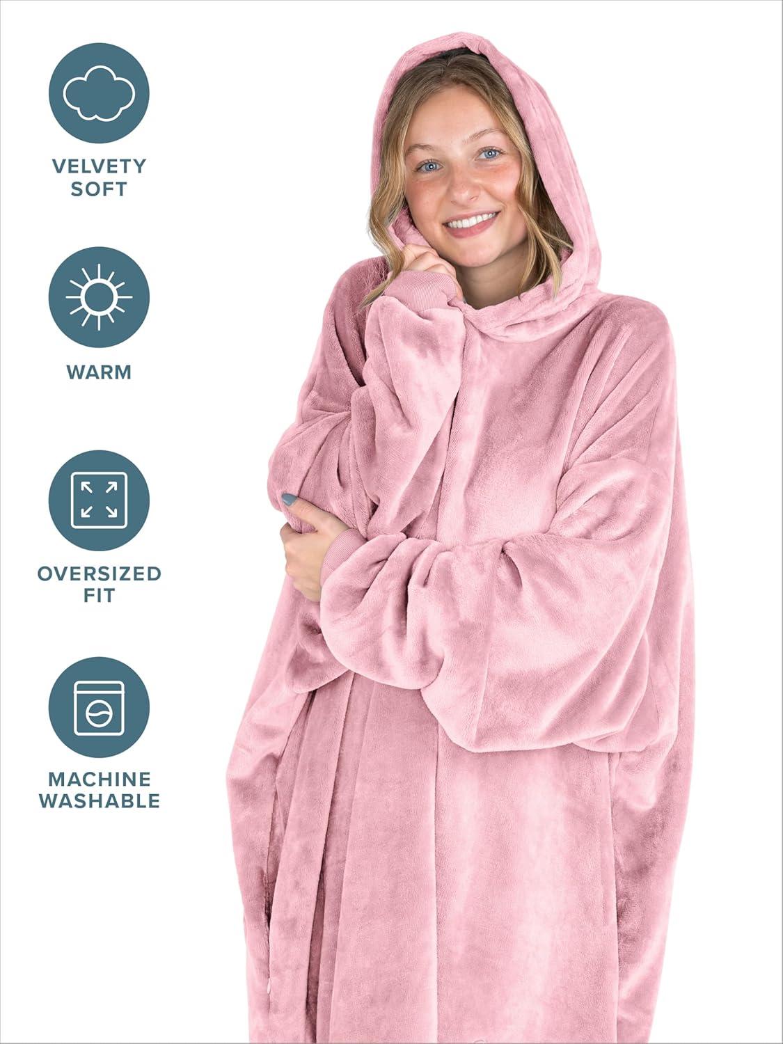 imageBare Home Long Length Microplush Wearable Blanket with Side Pockets  Soft and Plush  Warm and Cozy  Adult ampamp Kid Sizes Kids Light PinkLight Pink