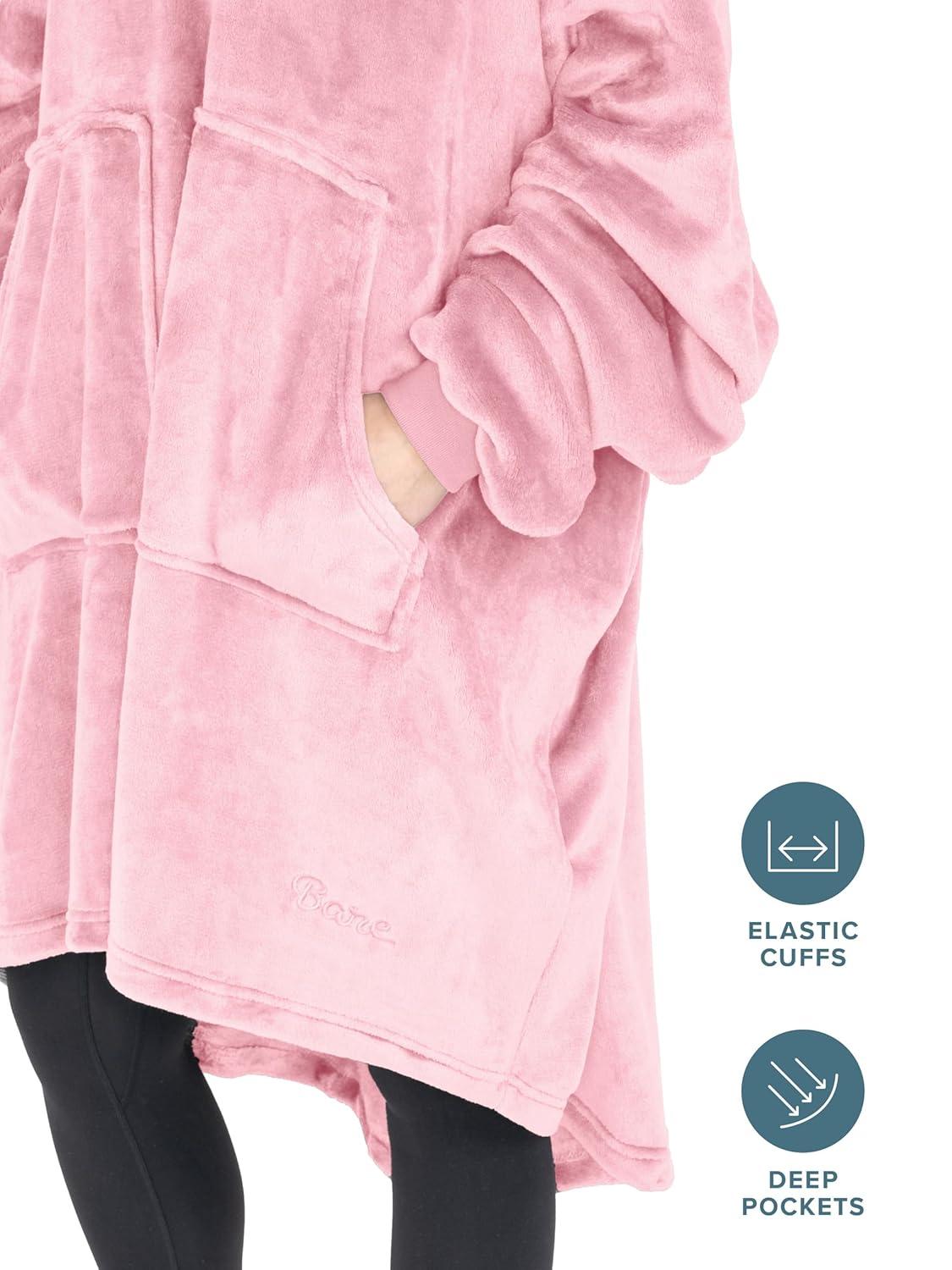 imageBare Home Long Length Microplush Wearable Blanket with Side Pockets  Soft and Plush  Warm and Cozy  Adult ampamp Kid Sizes Kids Light PinkLight Pink
