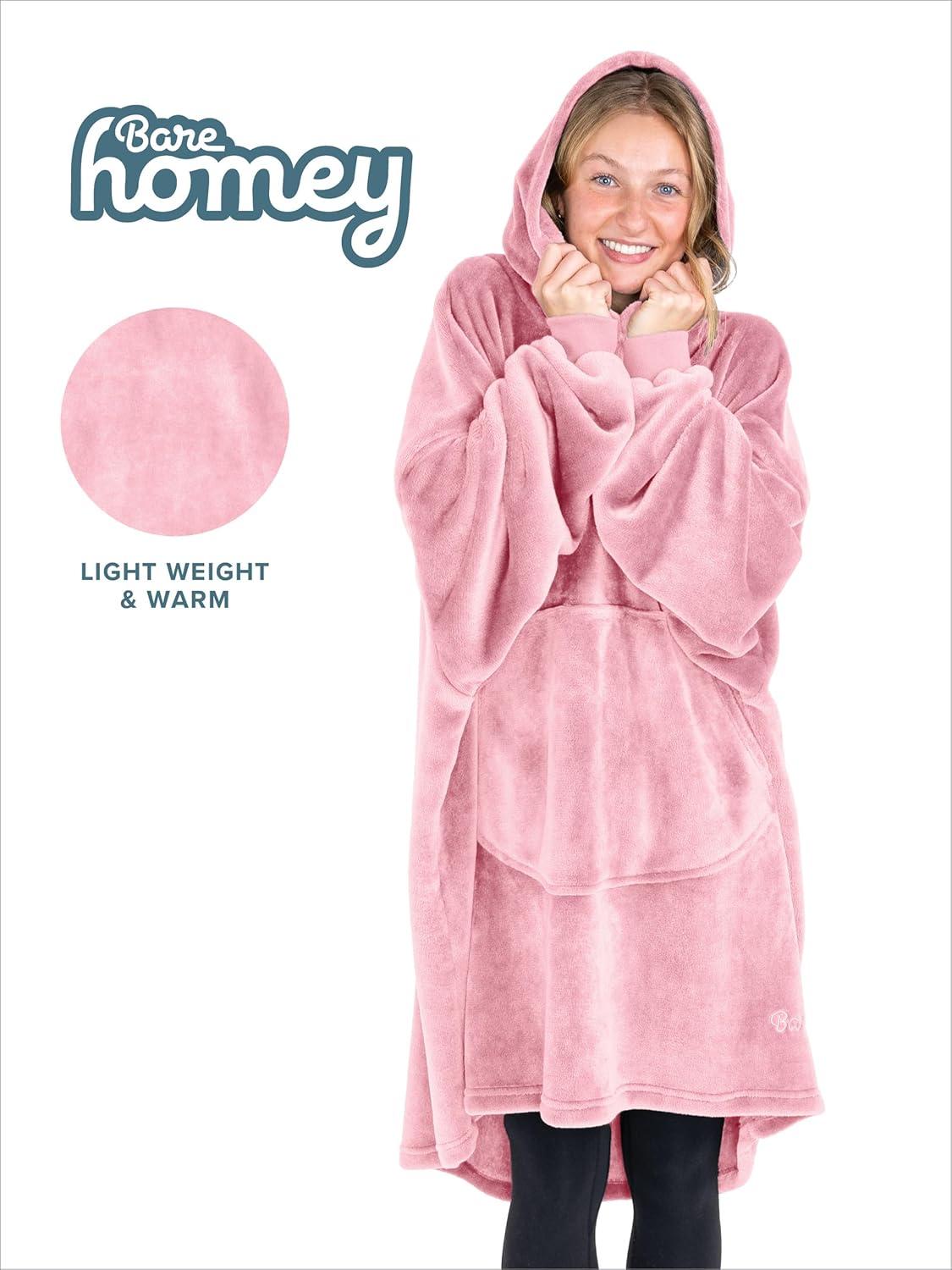 imageBare Home Long Length Microplush Wearable Blanket with Side Pockets  Soft and Plush  Warm and Cozy  Adult ampamp Kid Sizes Kids Light PinkLight Pink