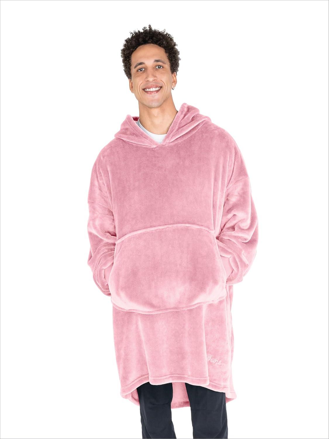 imageBare Home Long Length Microplush Wearable Blanket with Side Pockets  Soft and Plush  Warm and Cozy  Adult ampamp Kid Sizes Kids Light PinkLight Pink