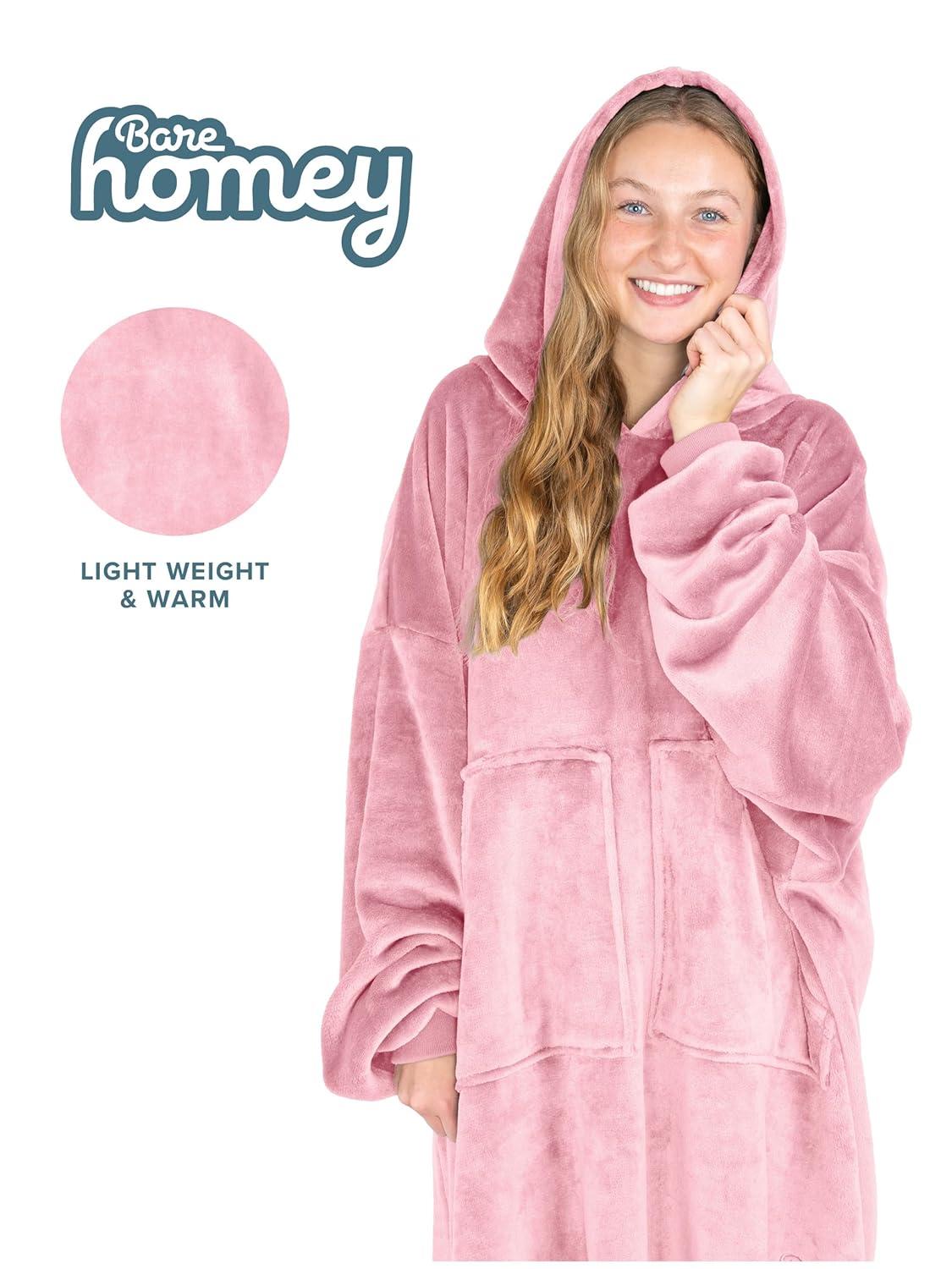 imageBare Home Long Length Microplush Wearable Blanket with Side Pockets  Soft and Plush  Warm and Cozy  Adult ampamp Kid Sizes Kids Light PinkLight Pink