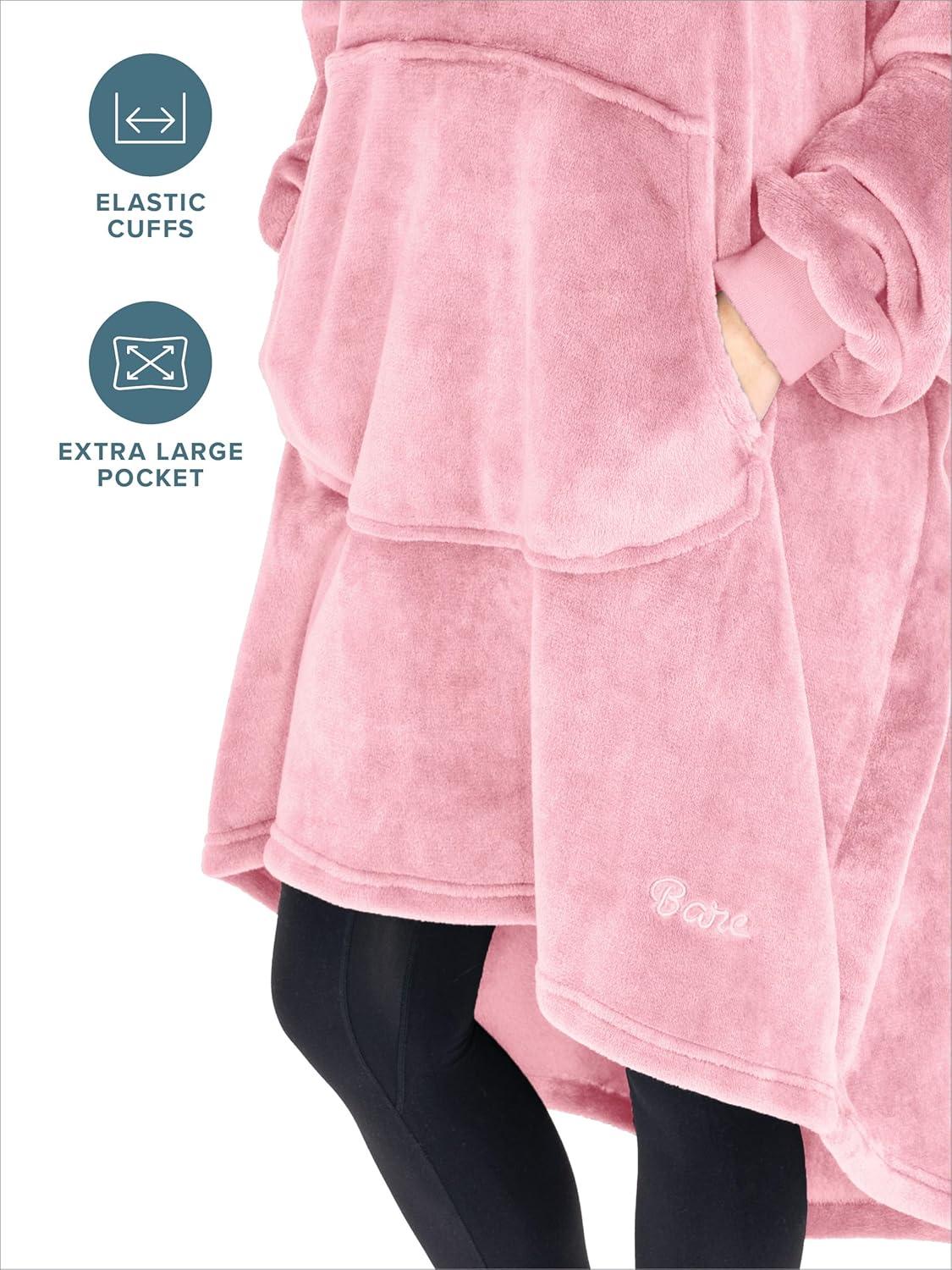 imageBare Home Long Length Microplush Wearable Blanket with Side Pockets  Soft and Plush  Warm and Cozy  Adult ampamp Kid Sizes Kids Light PinkLight Pink
