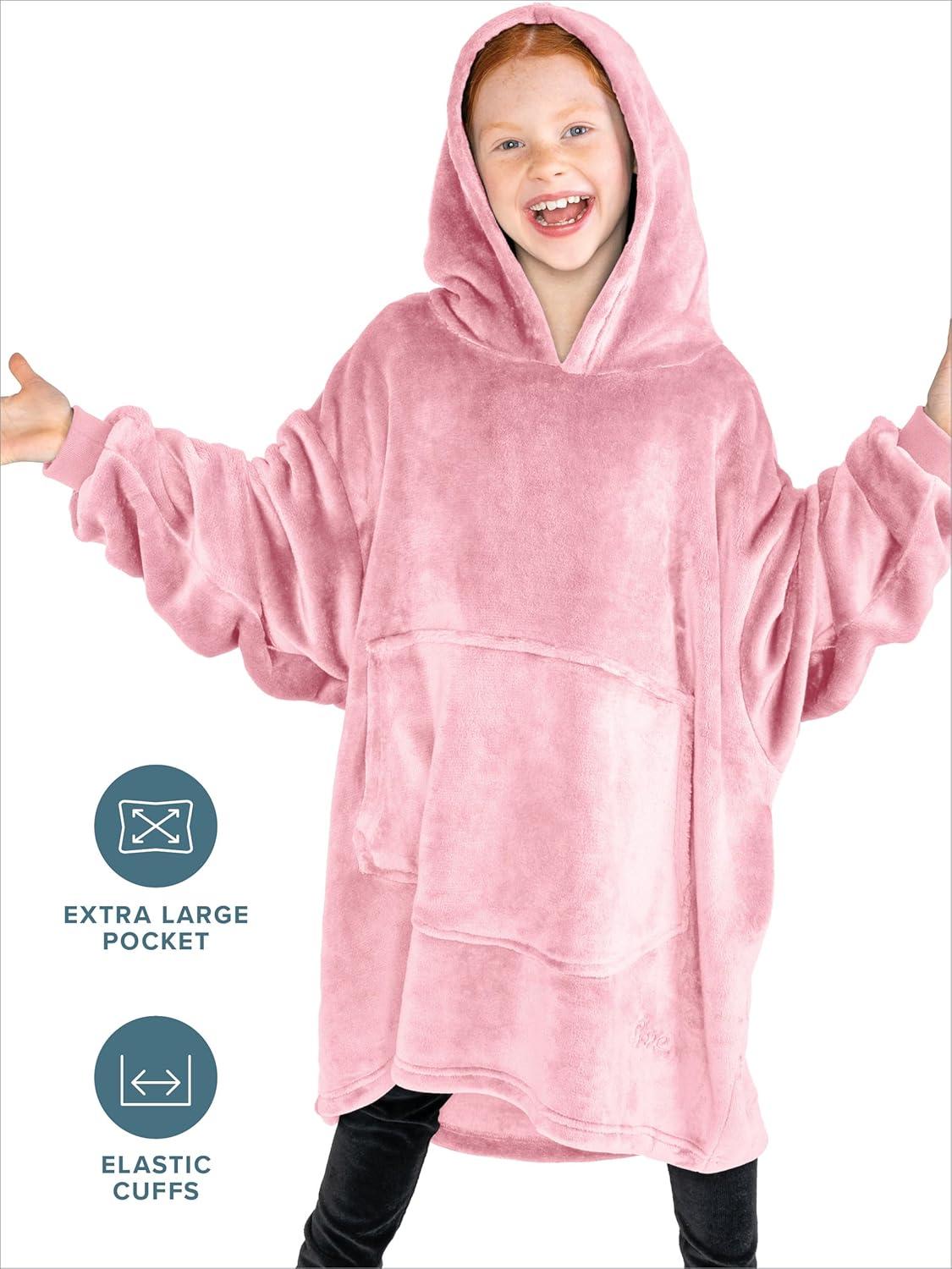 imageBare Home Long Length Microplush Wearable Blanket with Side Pockets  Soft and Plush  Warm and Cozy  Adult ampamp Kid Sizes Kids Light PinkLight Pink