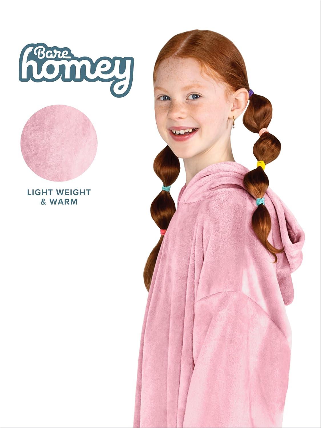 imageBare Home Long Length Microplush Wearable Blanket with Side Pockets  Soft and Plush  Warm and Cozy  Adult ampamp Kid Sizes Kids Light PinkLight Pink