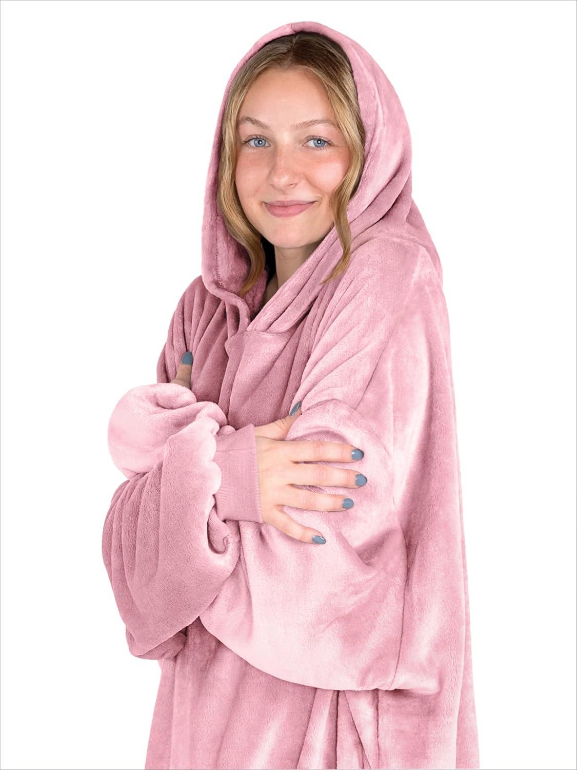 imageBare Home Long Length Microplush Wearable Blanket with Side Pockets  Soft and Plush  Warm and Cozy  Adult ampamp Kid Sizes Kids Light PinkLight Pink