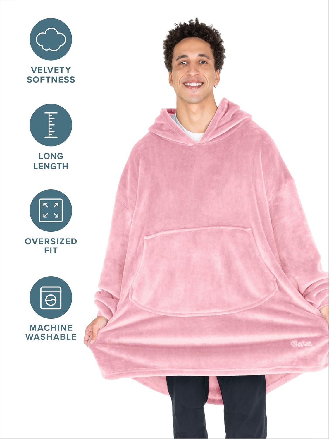 imageBare Home Long Length Microplush Wearable Blanket with Side Pockets  Soft and Plush  Warm and Cozy  Adult ampamp Kid Sizes Kids Light PinkLight Pink