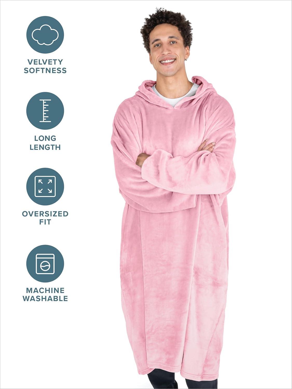 imageBare Home Long Length Microplush Wearable Blanket with Side Pockets  Soft and Plush  Warm and Cozy  Adult ampamp Kid Sizes Kids Light PinkLight Pink