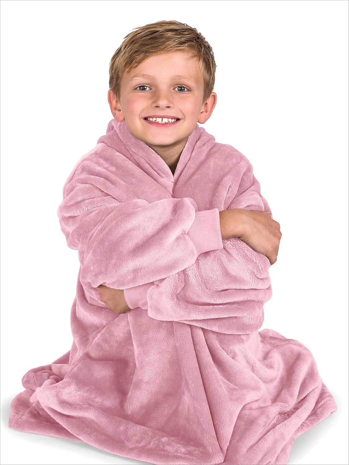 imageBare Home Long Length Microplush Wearable Blanket with Side Pockets  Soft and Plush  Warm and Cozy  Adult ampamp Kid Sizes Kids Light PinkLight Pink