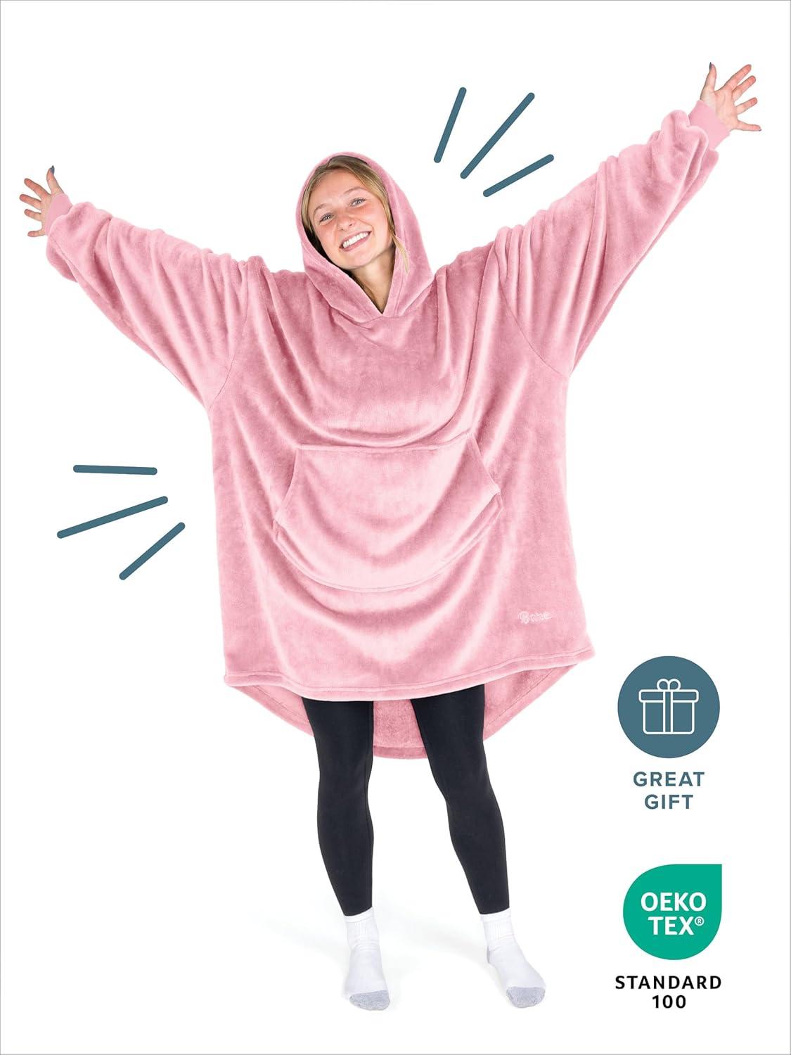 imageBare Home Long Length Microplush Wearable Blanket with Side Pockets  Soft and Plush  Warm and Cozy  Adult ampamp Kid Sizes Kids Light PinkLight Pink