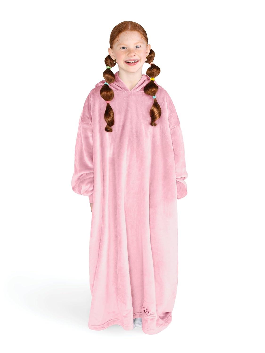 imageBare Home Long Length Microplush Wearable Blanket with Side Pockets  Soft and Plush  Warm and Cozy  Adult ampamp Kid Sizes Kids Light PinkLight Pink