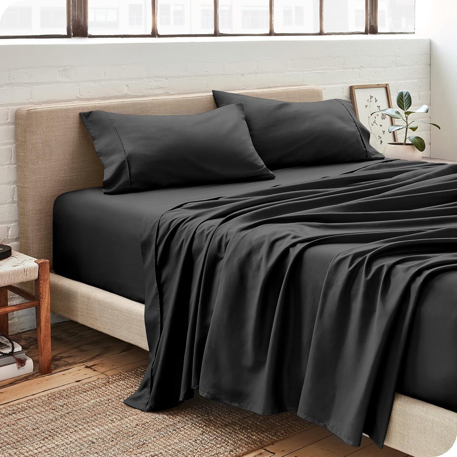 imageBare Home Microfiber Sheet Set with Microplush Fleece Blanket Bundle Queen Black