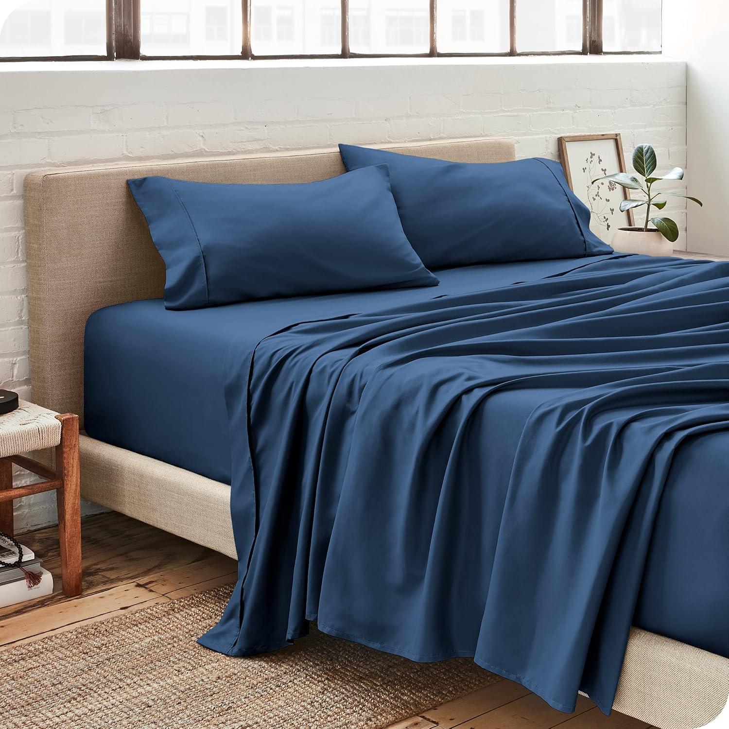 imageBare Home Microfiber Sheet Set with Microplush Fleece Blanket Bundle Twin XL Dark Blue