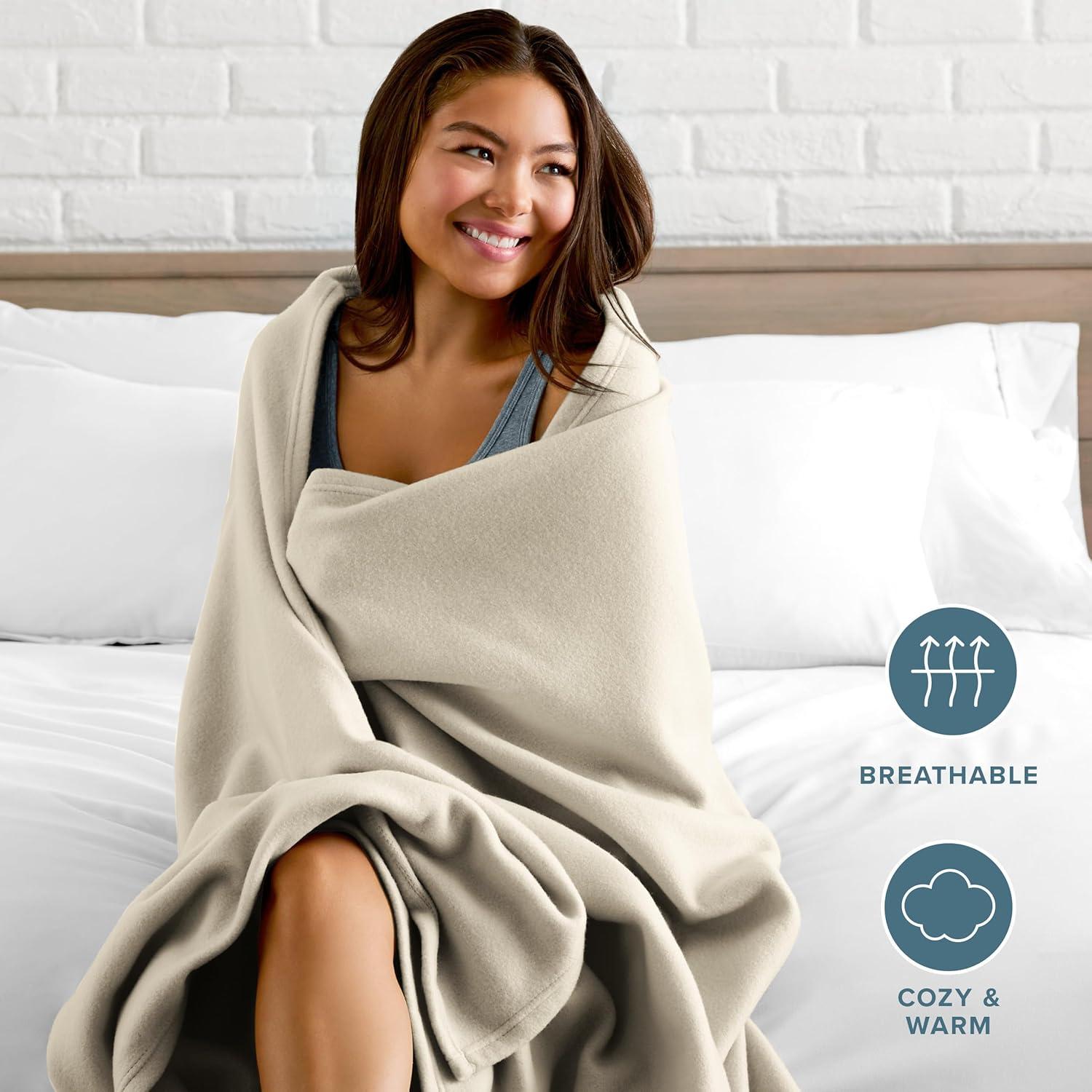 imageBare Home Polar Fleece Blanket  Extra Long  Oyster  Warm ampamp Cozy  Premium Fleece  Throw for Bed Sofa Camping Travel and Cold Nights  Lightweight Blanket TwinTwin XL Oyster