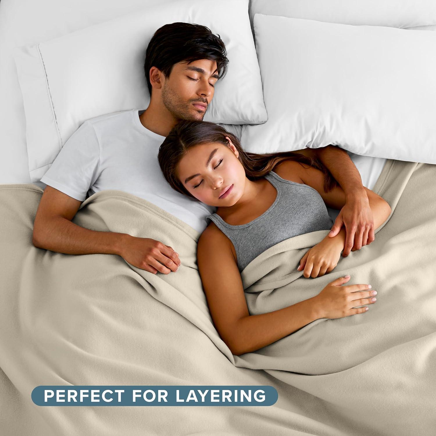 imageBare Home Polar Fleece Blanket  Extra Long  Oyster  Warm ampamp Cozy  Premium Fleece  Throw for Bed Sofa Camping Travel and Cold Nights  Lightweight Blanket TwinTwin XL Oyster