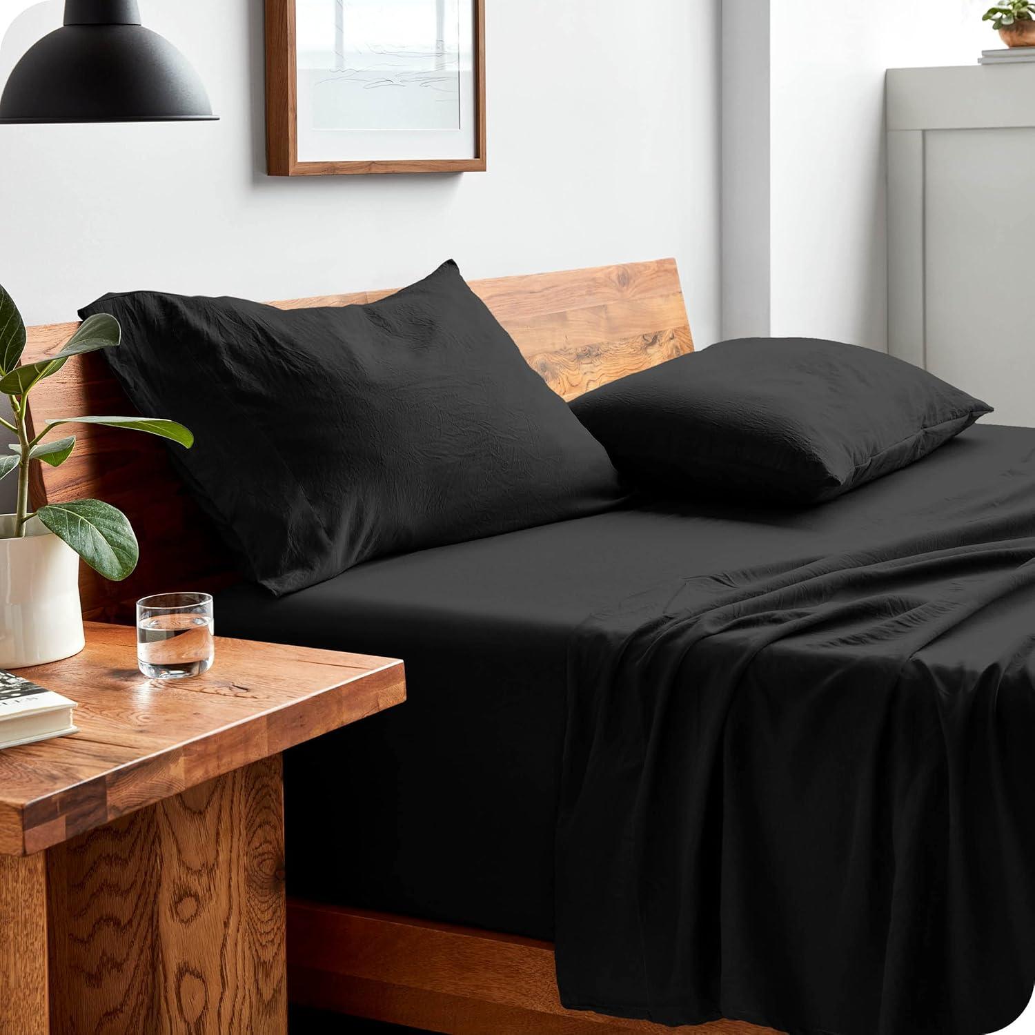 imageBare Home Sandwashed Sheet Set with Microplush Blanket Bundle King Black