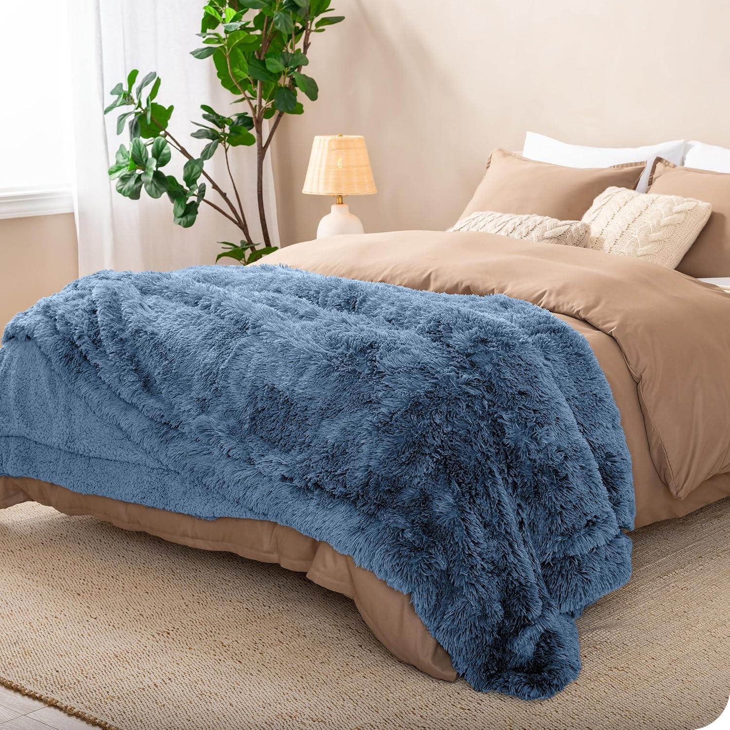 imageBare Home Shaggy Faux Fur Sherpa Blanket  Super Soft Fuzzy Fluffy  Reversible Cozy Warm Blanket for Couch Sofa Chair Bed  Luxury Home Decor ThrowTravel Grey06  Coronet Blue