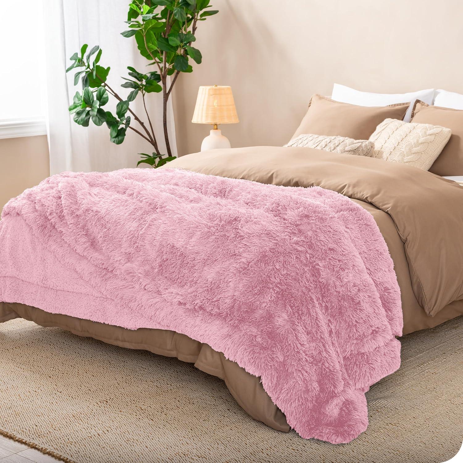 imageBare Home Shaggy Faux Fur Sherpa Blanket  Super Soft Fuzzy Fluffy  Reversible Cozy Warm Blanket for Couch Sofa Chair Bed  Luxury Home Decor ThrowTravel Grey10  Light Pink