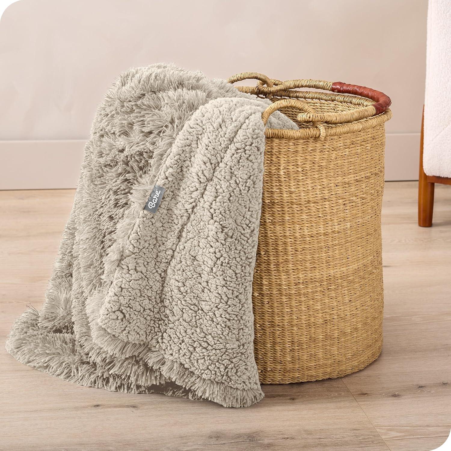 imageBare Home Shaggy Faux Fur Sherpa Blanket  Super Soft Fuzzy Fluffy  Reversible Cozy Warm Blanket for Couch Sofa Chair Bed  Luxury Home Decor ThrowTravel Grey05  Oyster