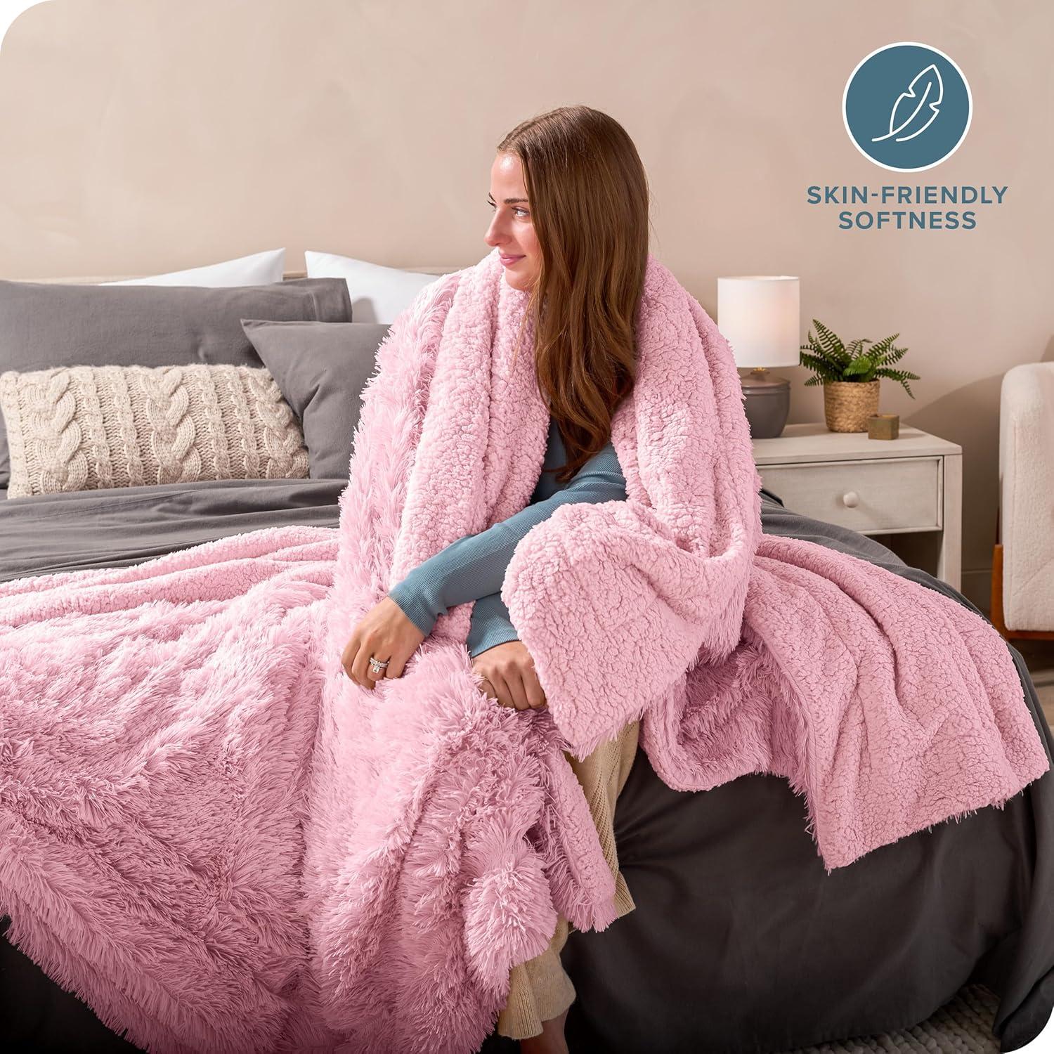 imageBare Home Shaggy Faux Fur Sherpa Blanket  Super Soft Fuzzy Fluffy  Reversible Cozy Warm Blanket for Couch Sofa Chair Bed  Luxury Home Decor ThrowTravel Grey10  Light Pink