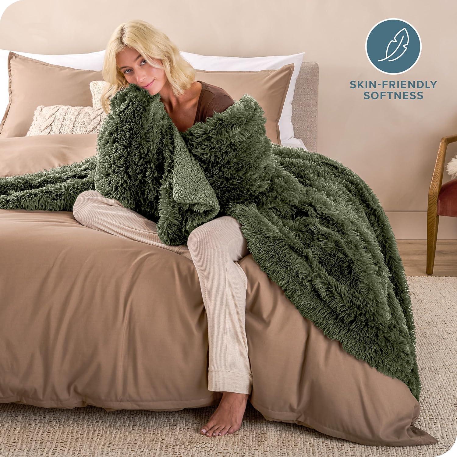 imageBare Home Shaggy Faux Fur Sherpa Blanket  Super Soft Fuzzy Fluffy  Reversible Cozy Warm Blanket for Couch Sofa Chair Bed  Luxury Home Decor ThrowTravel Grey07  Cypress
