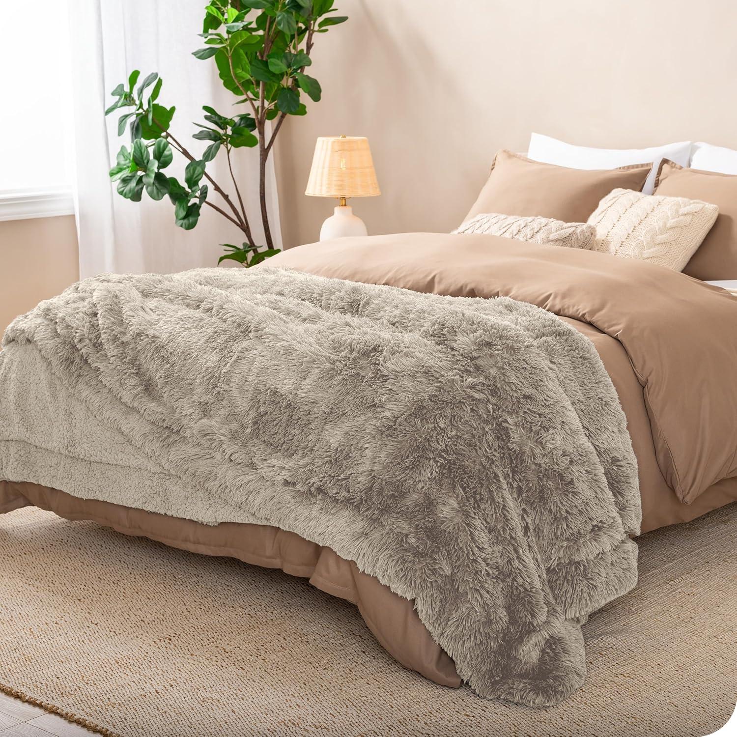 imageBare Home Shaggy Faux Fur Sherpa Blanket  Super Soft Fuzzy Fluffy  Reversible Cozy Warm Blanket for Couch Sofa Chair Bed  Luxury Home Decor ThrowTravel Grey05  Oyster