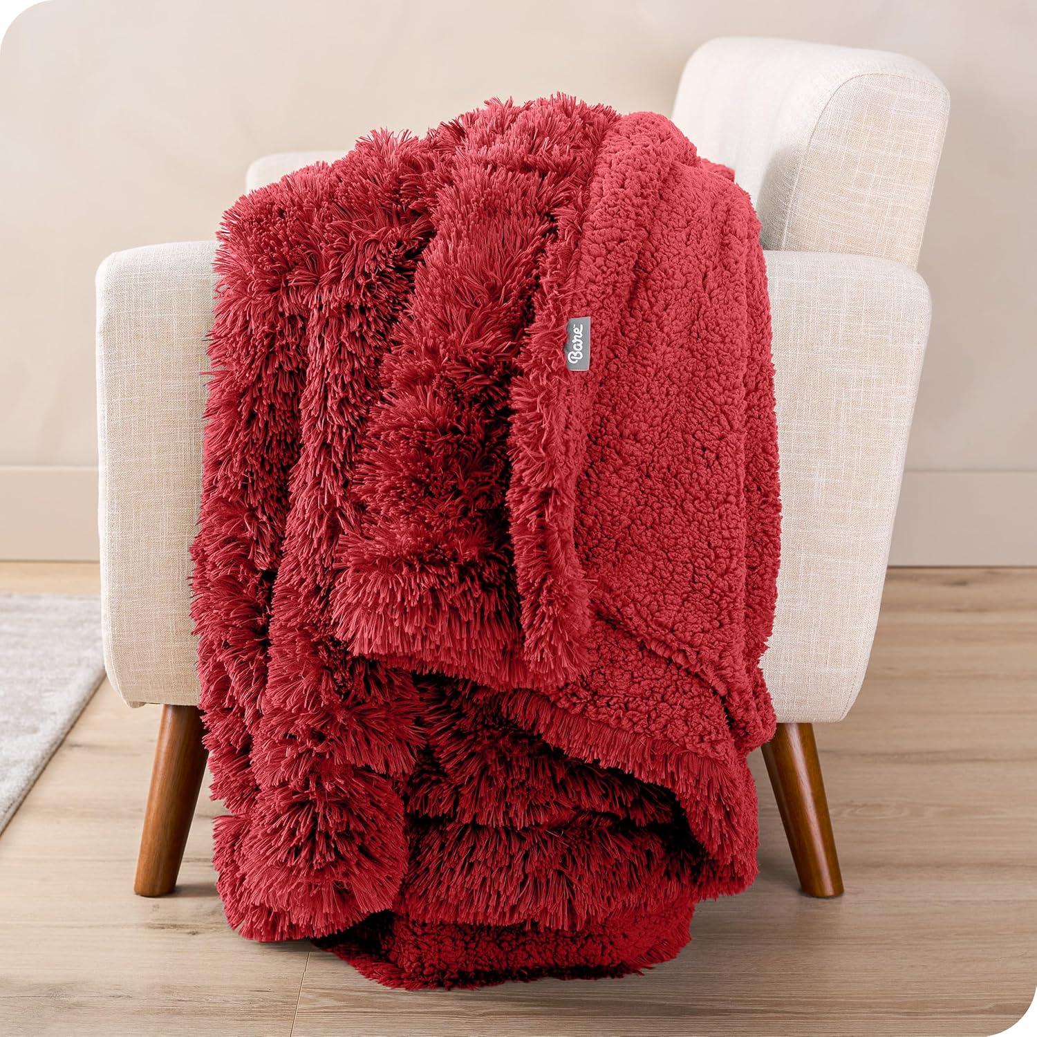 imageBare Home Shaggy Faux Fur Sherpa Blanket  Super Soft Fuzzy Fluffy  Reversible Cozy Warm Blanket for Couch Sofa Chair Bed  Luxury Home Decor ThrowTravel Grey09  Red