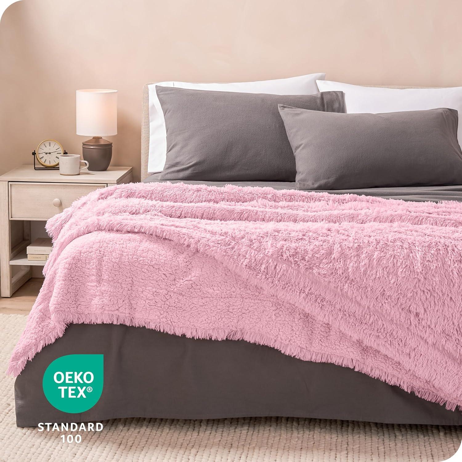 imageBare Home Shaggy Faux Fur Sherpa Blanket  Super Soft Fuzzy Fluffy  Reversible Cozy Warm Blanket for Couch Sofa Chair Bed  Luxury Home Decor ThrowTravel Grey10  Light Pink