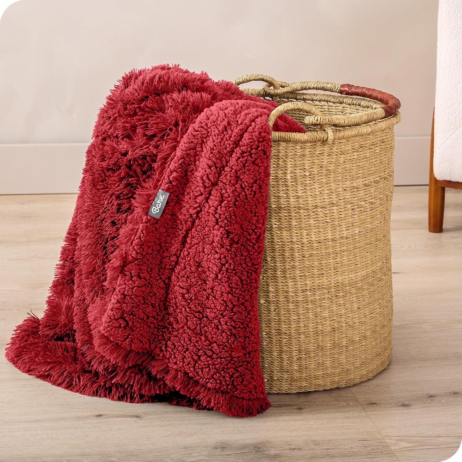 imageBare Home Shaggy Faux Fur Sherpa Blanket  Super Soft Fuzzy Fluffy  Reversible Cozy Warm Blanket for Couch Sofa Chair Bed  Luxury Home Decor ThrowTravel Grey09  Red
