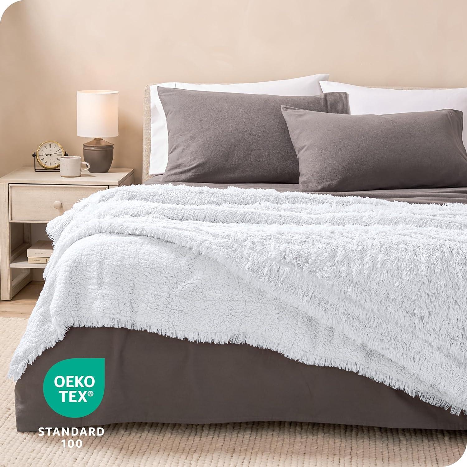 imageBare Home Shaggy Faux Fur Sherpa Blanket  Super Soft Fuzzy Fluffy  Reversible Cozy Warm Blanket for Couch Sofa Chair Bed  Luxury Home Decor ThrowTravel Grey01  White