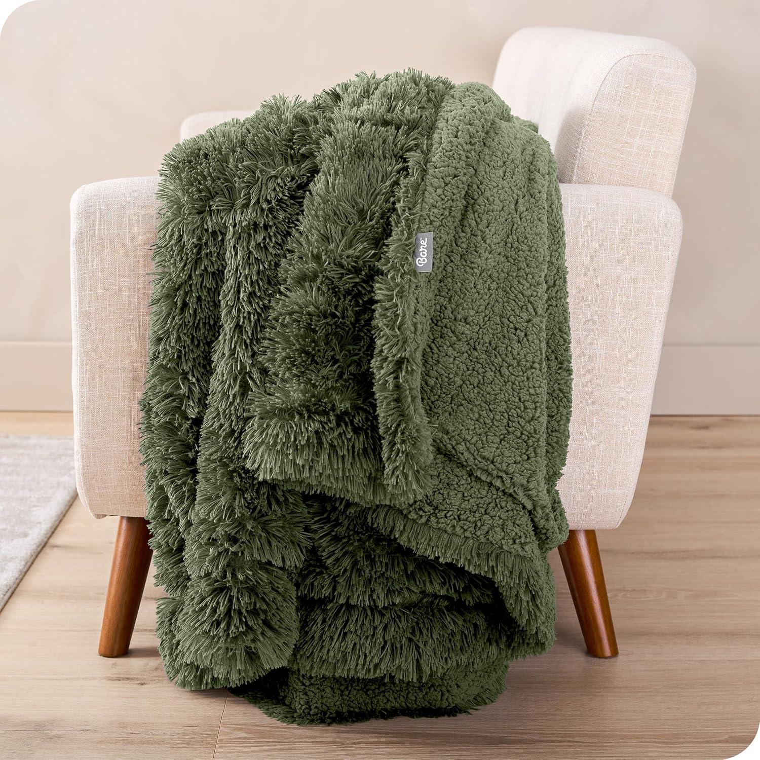 imageBare Home Shaggy Faux Fur Sherpa Blanket  Super Soft Fuzzy Fluffy  Reversible Cozy Warm Blanket for Couch Sofa Chair Bed  Luxury Home Decor ThrowTravel Grey07  Cypress