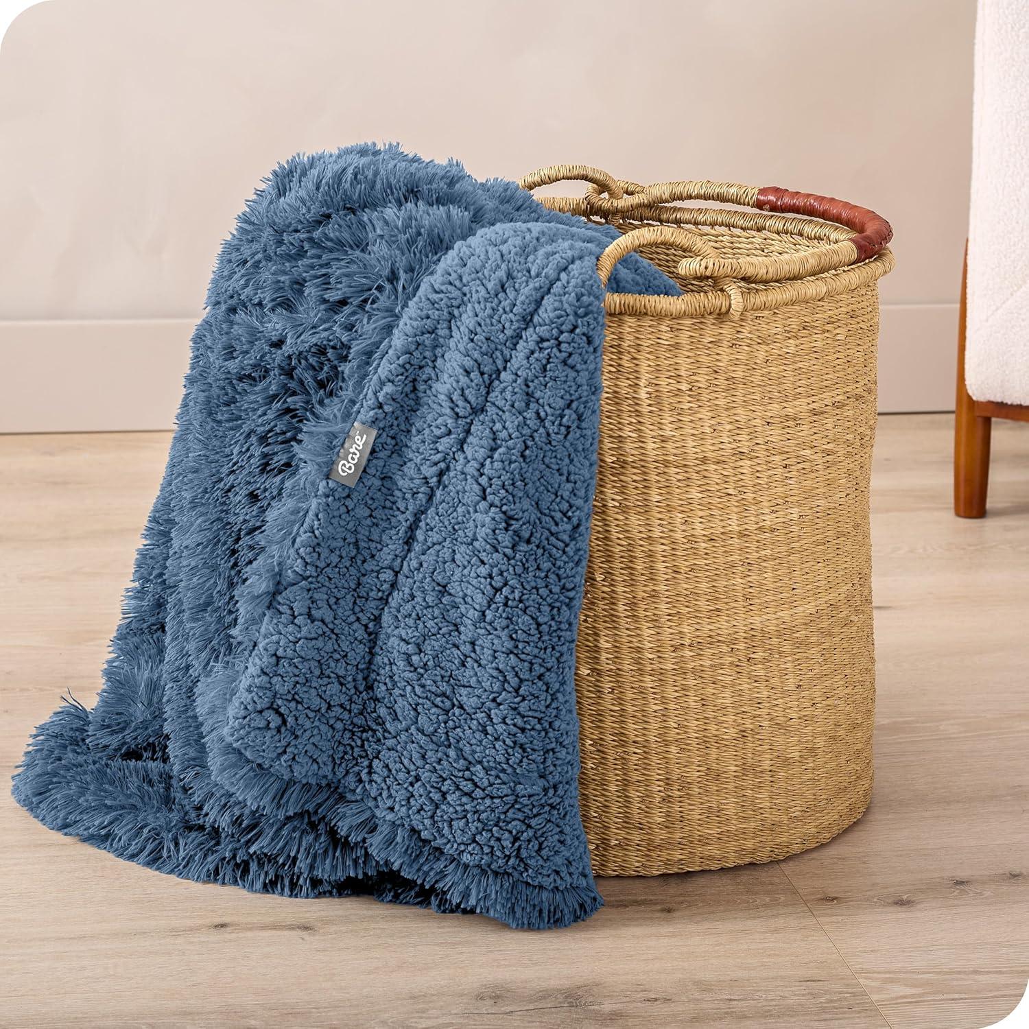 imageBare Home Shaggy Faux Fur Sherpa Blanket  Super Soft Fuzzy Fluffy  Reversible Cozy Warm Blanket for Couch Sofa Chair Bed  Luxury Home Decor ThrowTravel Grey06  Coronet Blue