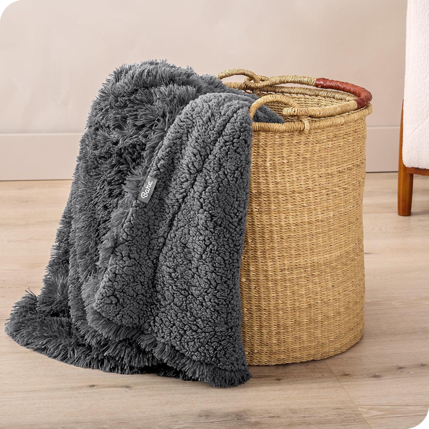 imageBare Home Shaggy Faux Fur Sherpa Blanket  Super Soft Fuzzy Fluffy  Reversible Cozy Warm Blanket for Couch Sofa Chair Bed  Luxury Home Decor ThrowTravel Grey03  Grey