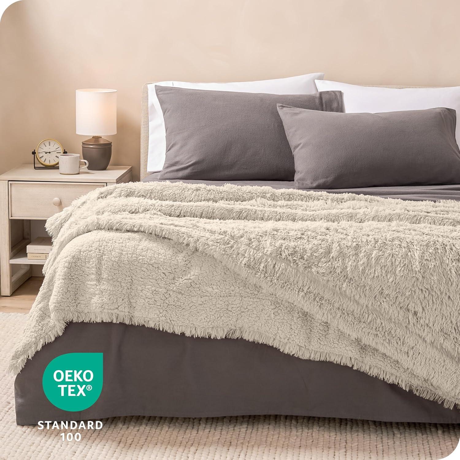 imageBare Home Shaggy Faux Fur Sherpa Blanket  Super Soft Fuzzy Fluffy  Reversible Cozy Warm Blanket for Couch Sofa Chair Bed  Luxury Home Decor ThrowTravel Grey05  Oyster