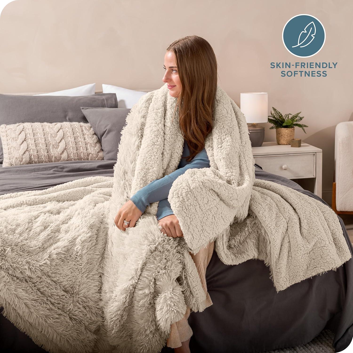 imageBare Home Shaggy Faux Fur Sherpa Blanket  Super Soft Fuzzy Fluffy  Reversible Cozy Warm Blanket for Couch Sofa Chair Bed  Luxury Home Decor ThrowTravel Grey05  Oyster