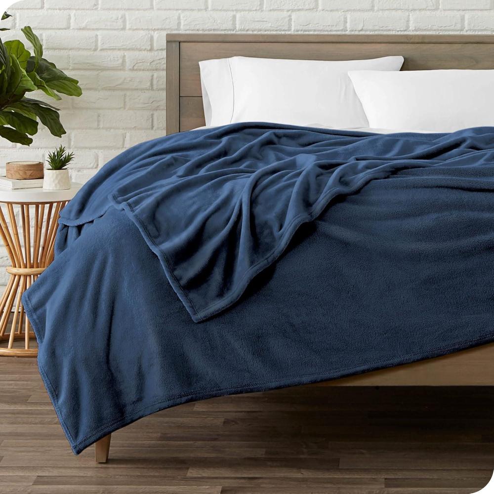 imageBare Home Comforter Set with Microplush Blanket Bundle Queen Dark Blue