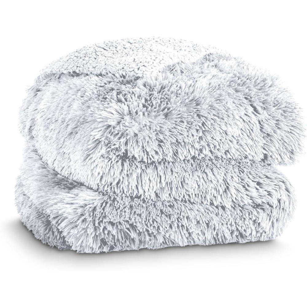 imageBare Home Shaggy Faux Fur Sherpa Blanket  Super Soft Fuzzy Fluffy  Reversible Cozy Warm Blanket for Couch Sofa Chair Bed  Luxury Home Decor ThrowTravel Grey01  White