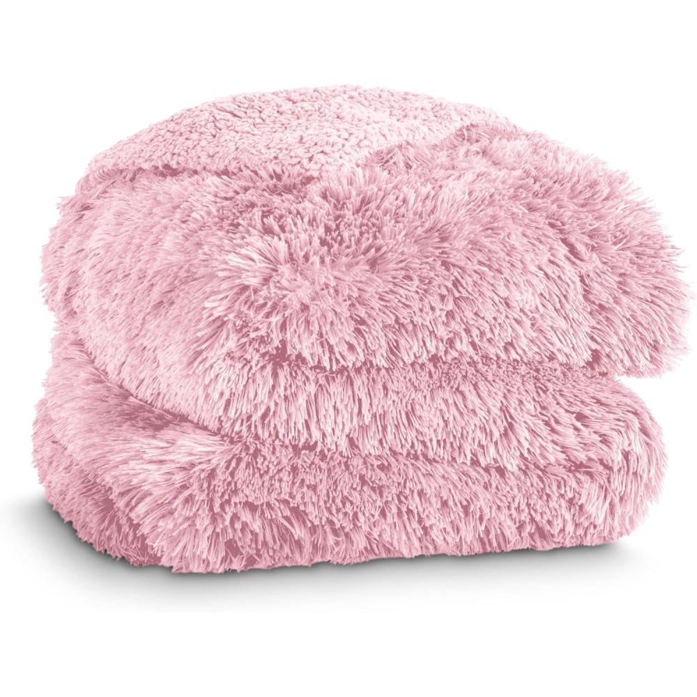 imageBare Home Shaggy Faux Fur Sherpa Blanket  Super Soft Fuzzy Fluffy  Reversible Cozy Warm Blanket for Couch Sofa Chair Bed  Luxury Home Decor ThrowTravel Grey10  Light Pink